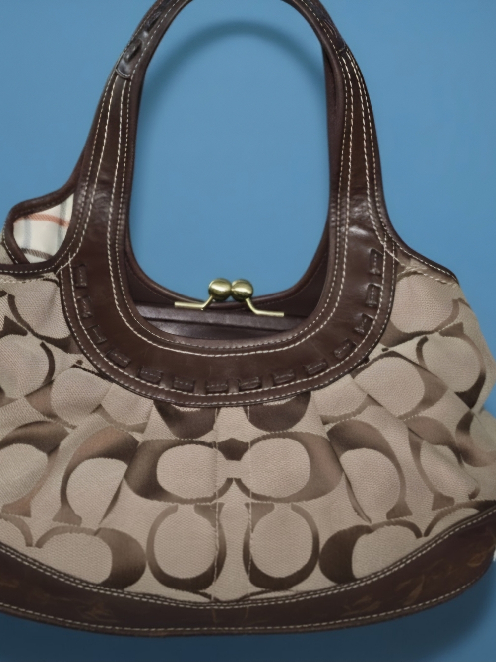Vintage Coach Y2K Brown Ergo Pleated Signature-Print Ergo Satchel WKiss Loc